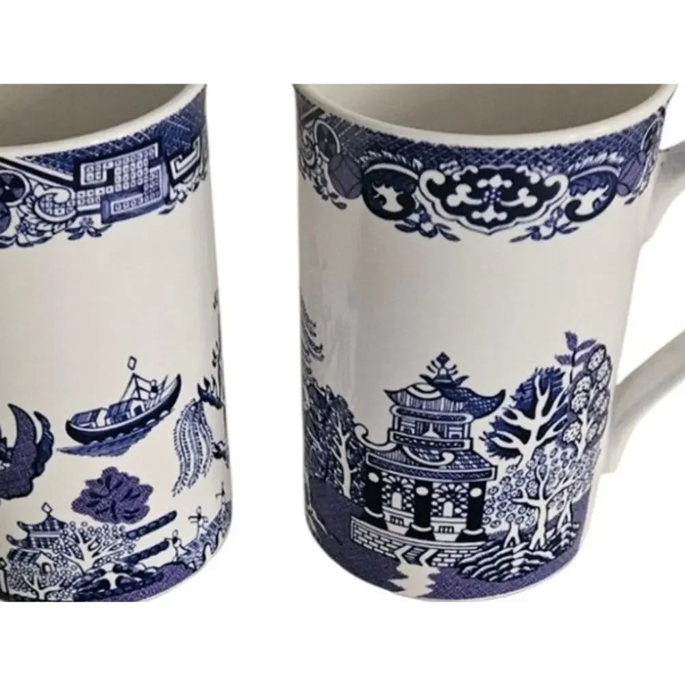 Royal Cuthbertson Blue Willow Mugs Set of 2 Blue White China
